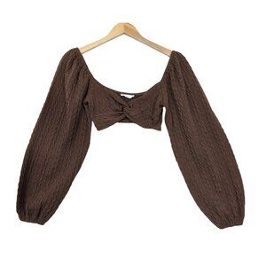 Altard State Crop Knit Bandeau Top Womens XS Brown Balloon Sleeve Boho Festival‎